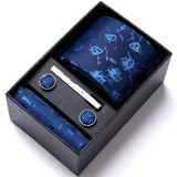 Top Grade Holiday Gift Box 7.5 cm Green Print Tie Pocket Squares Cufflink Set Gravatas Man Suit Accessories Fit Formal Party