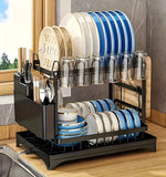 Kitchen countertop 2-tier dish drying rack, kitchen countertop dish drainer with drip tray, metal kitchen dish rack with drip tr