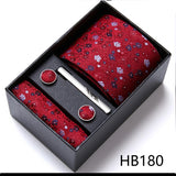 Top Grade Holiday Gift Box 7.5 cm Green Print Tie Pocket Squares Cufflink Set Gravatas Man Suit Accessories Fit Formal Party