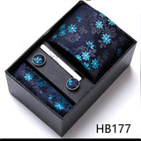 Top Grade Holiday Gift Box 7.5 cm Green Print Tie Pocket Squares Cufflink Set Gravatas Man Suit Accessories Fit Formal Party