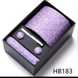 Top Grade Holiday Gift Box 7.5 cm Green Print Tie Pocket Squares Cufflink Set Gravatas Man Suit Accessories Fit Formal Party