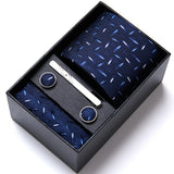 Top Grade Holiday Gift Box 7.5 cm Green Print Tie Pocket Squares Cufflink Set Gravatas Man Suit Accessories Fit Formal Party