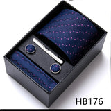 Top Grade Holiday Gift Box 7.5 cm Green Print Tie Pocket Squares Cufflink Set Gravatas Man Suit Accessories Fit Formal Party