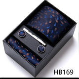 Top Grade Holiday Gift Box 7.5 cm Green Print Tie Pocket Squares Cufflink Set Gravatas Man Suit Accessories Fit Formal Party