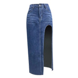 Washed Mid Length Skirt High Waist Denim Skirt