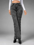 Women's Retro Stretch Flare Jeans with Side Slit & Button Detail