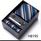 Top Grade Holiday Gift Box 7.5 cm Green Print Tie Pocket Squares Cufflink Set Gravatas Man Suit Accessories Fit Formal Party