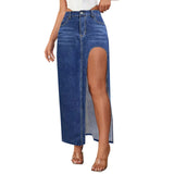 Washed Mid Length Skirt High Waist Denim Skirt