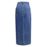 Washed Mid Length Skirt High Waist Denim Skirt