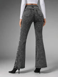 Women's Retro Stretch Flare Jeans with Side Slit & Button Detail