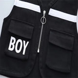 Spring autumn toddler letter boy decorative vest+printed long sleeves+elastic loose casual pants suit fashion suit