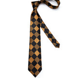 Luxury Mens Tie Black Golden Jacquard Necktie Pocket Square Cufflinks Set Floral Plaid for Male Men Wedding Busniess Party Gift