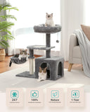 Cat tree Cat Tower for Indoor Cats 2 Styles Cat Activity Tree with Cat Scratching Posts Big Hammock and Removable Top Perch Grey