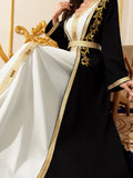 Elegant Muslim Dress with Gold Embroidered Evening Gown, Traditional Islamic Attire