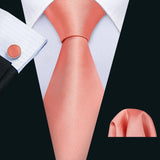 Men's Tie, Pocket Square & Cufflinks Gift Set - Coral Pink