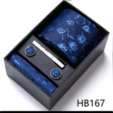 Top Grade Holiday Gift Box 7.5 cm Green Print Tie Pocket Squares Cufflink Set Gravatas Man Suit Accessories Fit Formal Party