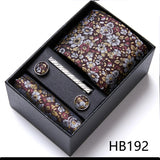 Top Grade Holiday Gift Box 7.5 cm Green Print Tie Pocket Squares Cufflink Set Gravatas Man Suit Accessories Fit Formal Party