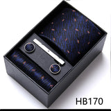 Top Grade Holiday Gift Box 7.5 cm Green Print Tie Pocket Squares Cufflink Set Gravatas Man Suit Accessories Fit Formal Party