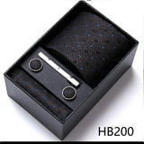 Top Grade Holiday Gift Box 7.5 cm Green Print Tie Pocket Squares Cufflink Set Gravatas Man Suit Accessories Fit Formal Party