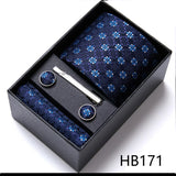 Top Grade Holiday Gift Box 7.5 cm Green Print Tie Pocket Squares Cufflink Set Gravatas Man Suit Accessories Fit Formal Party
