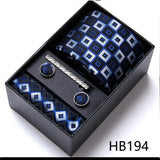 Top Grade Holiday Gift Box 7.5 cm Green Print Tie Pocket Squares Cufflink Set Gravatas Man Suit Accessories Fit Formal Party