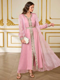New Middle Eastern Dubai Arabian Elegant Two-Piece Women's V-Neck Long-Sleeve Dress Evening Gown Ramadan Festival Ethnic Clothing
