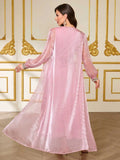 New Middle Eastern Dubai Arabian Elegant Two-Piece Women's V-Neck Long-Sleeve Dress Evening Gown Ramadan Festival Ethnic Clothing