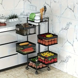 Rotating Kitchen Storage Rack 5 Layers, Metal Fruit And Vegetable Storage Basket Multi-layer Vegetable Rack Storage Wheels, Floo