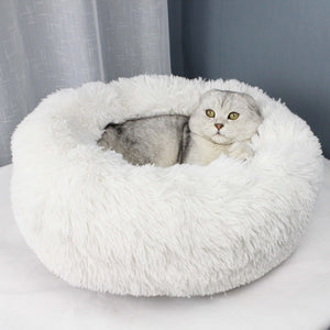 Round Cat Bed House Soft Long Plush