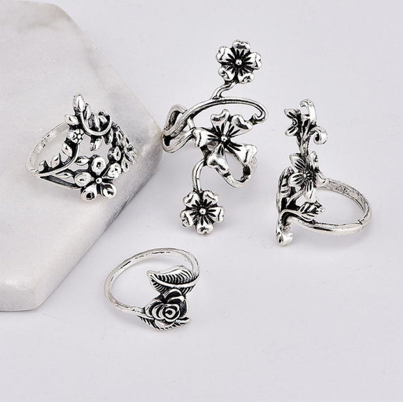 Vintage Rose Flower Rings Set for Women Midi Rings Set